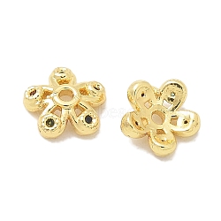 Rack Plating Brass Micro Pave Cubic Zirconia Bead Caps, Long-Lasting Plated, Lead Free & Cadmium Free, Flower, Real 18K Gold Plated, Black, 6x6.5x2mm, Hole: 2mm(KK-K293-23B-G)