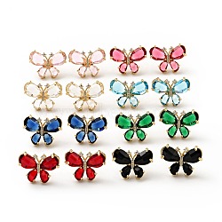 Cubic Zirconia Butterfly Stud Earrings, Real 18K Gold Plated Brass Jewelry for Women, Cadmium Free & Lead Free, Mixed Color, 17.5x23x6mm, Pin: 0.8mm(KK-D080-17G)