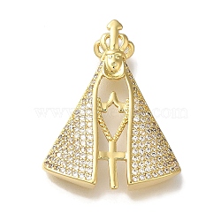 Rack Plating Brass Micro Pave Clear Cubic Zirconia Pendants, Lead Free & Cadmium Free, Long-Lasting Plated, Nossa Senhora Aparecida, Real 18K Gold Plated, 29x22x4mm, Hole: 2mm(KK-U019-23G)