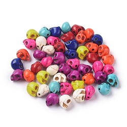 Synthetic Magnesite Beads, Dyed, Halloween, Skull, Mixed Color, 9x7.5x9mm, hole: 1mm(X-TURQ-E006-M)