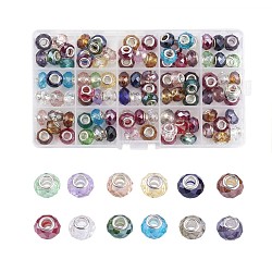 Glass European Beads, Large Hole Beads, with  Brass Core, Rondelle, Mixed Color, 9x14x14mm, Hole: 4.5mm, about 100pcs/box(GPDL-TA0001-01)