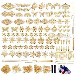 DIY Retro Iron Hair Accessories Making Kits, includ Alligator Hair Clip Findings, Copper Wire, Hair Combs Findings & Hair Forks Findings, Golden, 13.5~1150x3~98x5~50x0.1~10mm, Hole: 1~7.5mm(DIY-WH0176-44G)