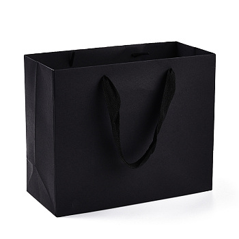 Rectangle Paper Bags with Rope Handles, for Gift Bags and Shopping Bags, Black, 30x10x25cm