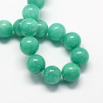 Natural Dyed Yellow Jade Gemstone Bead Strands, Round, Aquamarine, 6mm, Hole: 1mm, about 66pcs/strand, 15.7 inch