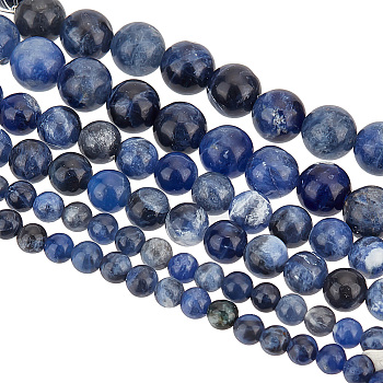 3 Strands 3 Styles Natural Sodalite Beads Strands, Round, 4~8mm, Hole: 1mm