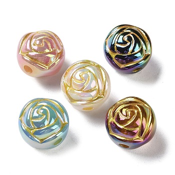 Golden Metal Enlaced Opaque Acrylic Beads, Flower, Mixed Color, 15x15x13mm, Hole: 3mm