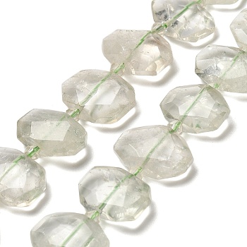 Natural Green Quartz Beads Strands, with Glass Beads, Faceted, Rectangle, 20.5~22.5x15.5~16.5x6.5~7.5mm, Hole: 1.6mm, about 21pcs/strand, 15.12~15.28''(38.4~38.8cm)