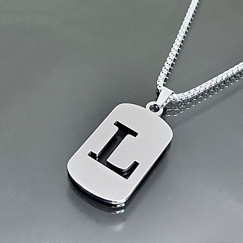 Titanium Steel Box Chain Necklaces, Rectangle with Letter L Pendant Necklaces 