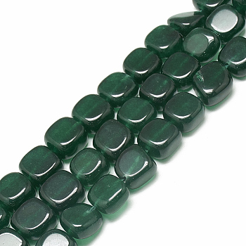 Natural White Jade Beads Strands, Dyed, Square, Dark Green, 13.5~14x13.5~14x7.5~8mm, Hole: 1mm, about 27~28pcs/Strand, 14.56 inch