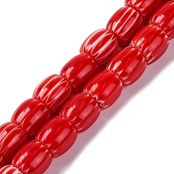 Handmade Lampwork Beads Strands, Rarrel, Red, 8x7.5mm, Hole: 1.2mm, about 47pcs/strand, 14.69''(37.3cm)