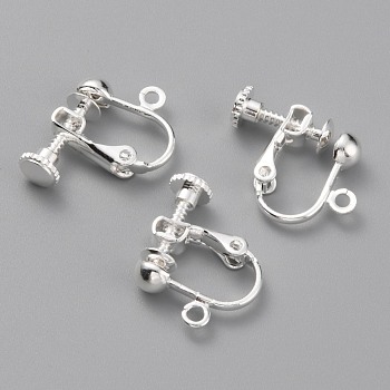 Brass Clip-on Earring Findings, Spiral Ear Clip, Components Screw Back Ear Wire Non Pierced Earring Converter, with Loop, for Jewelry Making, 925 Sterling Silver Plated, 17x14x5mm, Hole: 1.6mm