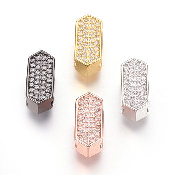Brass Micro Pave Cubic Zirconia Slide Charms, Lead Free & Cadmium Free & Nickel Free, Long-Lasting Plated, Rhombus, Clear, Mixed Color, 14x6x4.5mm, Hole: 1.5x10mm