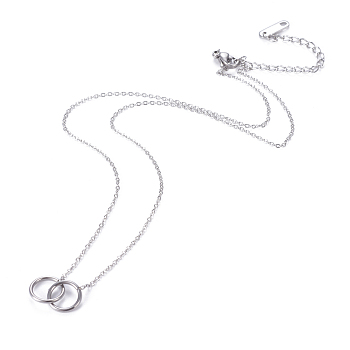 304 Stainless Steel Pendant Necklaces, with Cable Chains, Ring, Stainless Steel Color, 15.6 inch(39.7cm)