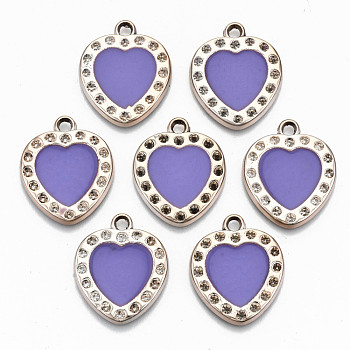 UV Plating Acrylic Pendant Rhinestone Settings, with Enamel, Multi-Petal Heart with Concave Dot, Light Gold, Medium Orchid, Fit for 2mm Rhinestone
, 25x21.5x3mm, Hole: 2.5mm