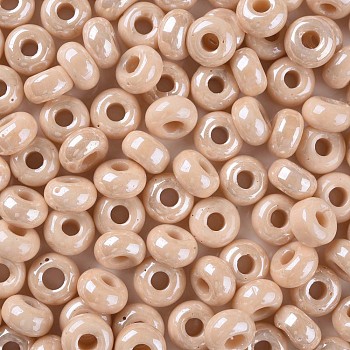Opaque Colours Luster Glass Round Beads, Round Hole, PeachPuff, 3~5x9~10mm, Hole: 2.5mm, about 660pcs/pound