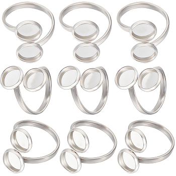 16Pcs 201 Stainless Steel Open Cuff Ring Findings, Bezel Cup Ring Settings, Flat Round, Stainless Steel Color, Inner Diameter: 16.8mm, Tray: 8mm