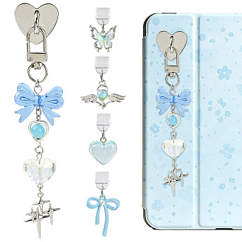5Pcs PVC Mobile Dustproof Plugs & Iron Cell Phone Holder Stand, with Alloy Enamel & Resin Pendants, Mixed Color, 31~144mm
