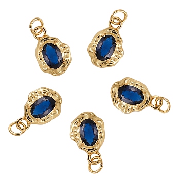 5Pcs Brass Micro Pave Cubic Zirconia Charms, Long-Lasting Plated, Real 18K Gold Plated, Oval, Medium Blue, 12x8x3mm, Hole: 2.6mm