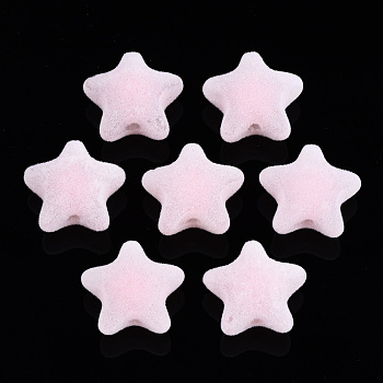 Flocky Acrylic Beads, Bead in Bead, Star, Pink, 18.5x20x12mm, Hole: 2.8mm