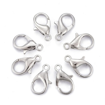 Platinum Plated Alloy Lobster Claw Clasps, Parrot Trigger Clasps for DIY Metal Jewelry, Cadmium Free & Nickel Free & Lead Free, about 8mm wide, 1.4cm long, hole: 1.5mm