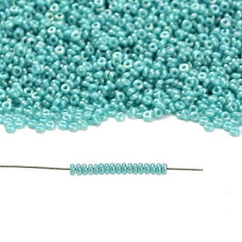TOHO 11/0 Demi Round Beads, Japanese Seed Beads, (413) Opaque AB Turquoise, 2.2x0.9mm, Hole: 0.8mm, about 78000pcs/pound(450g)
