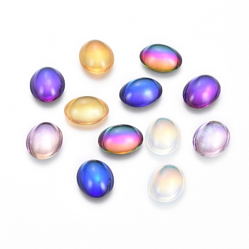 Transparent K9 Glass Cabochons, Flat Back, Oval, Mixed Color, 10x8x3~3.5mm