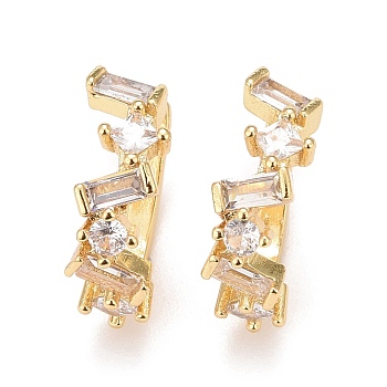 Cubic Zirconia Star Cuff Earrings, Real 18K Gold Plated Brass Jewelry for Non Piercing, Lead Free & Cadmium Free, Clear, 16x13x5mm, Inner Diameter: 9mm
