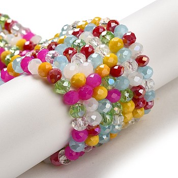 Glass Beads Strands, Faceted, Rondelle, Mixed Color, 6x5mm, Hole: 1mm, about 85~88pcs/strand, 16.1~16.5 inch(41~42cm)