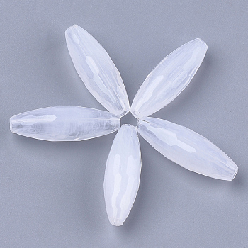 Acrylic Beads, Imitation Gemstone, Faceted, Rice, Clear & White, 28x9x9mm, Hole: 2mm, about 375pcs/500g