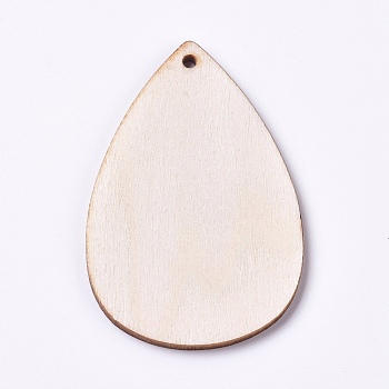 Unfinished Blank Wood Pendants, Teardrop, for DIY Jewelry Making, BurlyWood, 55x37x2.5mm, Hole: 2mm, about 50pcs/bag