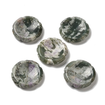 Natural Peace Jade Worry Stones, Flower Shape, 37.5~38x38x7~7.5mm