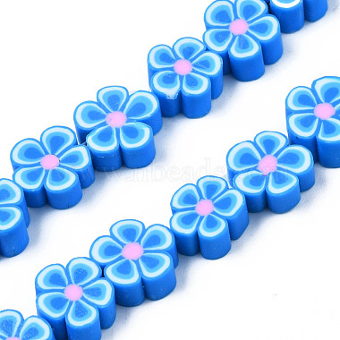 Deep Sky Blue Flower Polymer Clay Beads