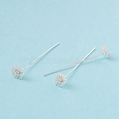 Brass Micro Pave Clear Cubic Zirconia Flower Head Pins(KK-G413-02S)-2