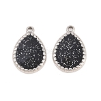 304 Stainless Steel Enamel Pendants, Teadrop Charm, Stainless Steel Color, Black, 18.5x13x3mm, Hole: 1.8mm(STAS-K293-37P-01)