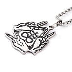 Dark Punk Satan Cross 201 Stainless Steel Pendant Necklaces, with Enamel, Box Chains, Black, 23.70 inch(60.2cm)(NJEW-F320-06P)