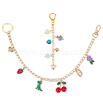 Alloy Enamel with Glass Heart Dinosaur Cherry Charm Aluminum Curb Chain Bag Decorative Chains, with Bag Replacement Accessories, Colorful, Golden, 360mm(AJEW-PH01668)