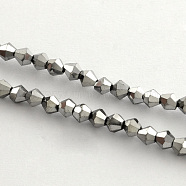 Electroplate Glass Bead Strands, Rainbow Plated, Faceted Bicone, Silver Plated, 3x3.5mm, Hole: 1mm, about 125~130pcs/strand, 18 inch(X-EGLA-R094-3mm-08)