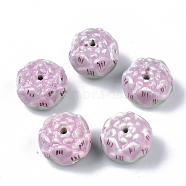 Handmade Porcelain Beads, Famille Rose Style, Flower, Pearl Pink, 23~24x10~12mm, Hole: 1.6~2mm(PORC-N004-A-67)