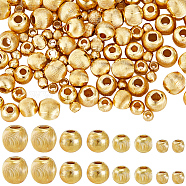 120Pcs 4 Style Brass Beads, Long-Lasting Plated, Textured, Solid Round, Real 18K Gold Plated, 2.7~5.5x2.3~5.4mm, Hole: 1~2.5mm, 30pcs/style(KK-BBC0012-36)