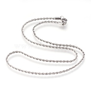 304 Stainless Steel Rope Chains Necklaces, with Lobster Claw Clasps, Stainless Steel Color, 15.9 inch(40.5cm), 2mm(NJEW-G313-14P)