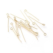 304 Stainless Steel Eye Pins, Real 18K Gold Plated, 25x0.7mm, Hole: 1.8mm(X-STAS-G205-02C-G)