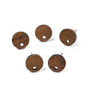 Walnut Wood Stud Earring Findings, with 316 Stainless Steel Pin and Hole, Flat Round, Tan, 10mm, Hole: 1.6mm, Pin: 0.8mm(MAK-N032-043A)
