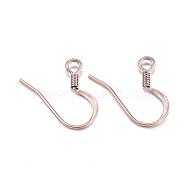 Ion Plating(IP) 304 Stainless Steel French Earring Hooks, Flat Earring Hooks, Ear Wire, with Horizontal Loop, Rose Gold, 14x17x1.8mm, Hole: 2mm, 21 Gauge, Pin: 0.7mm(STAS-G127-12RG)