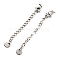 304 Stainless Steel Curb Chain Extender, End Chains with Lobster Claw Clasps and Flat Round Chain Tabs, Stainless Steel Color, 66mm(STAS-G310-04P)