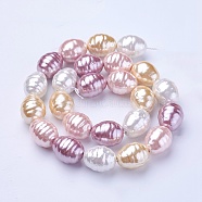 Shell Pearl Beads Strands, Oval with Screw Thread, Colorful, 16.5~17.5x13~13.5mm, Hole: 1mm, about 24pcs/strand, 15.74 inch~15.94 inch(40~40.5cm)(BSHE-P030-03A)