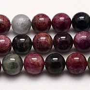 Natural Tourmaline Beads Strands, Round, Purple, 4mm, Hole: 0.8mm, about 96pcs/strand, 15"(X-G-G446-4mm-03)