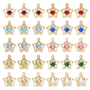 50Pcs 10 Colors Rhinestone Pendants, with Light Gold Iron Findings, Star Charms, Mixed Color, 16x14x10~11mm, Hole: 1~1.2mm, 5Pcs/color(IFIN-TA0001-53)