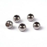 Tarnish Resistant 202 Stainless Steel Spacer Beads, Round, Stainless Steel Color, 4x3mm, Hole: 2mm(STAS-G130-4mm-61P)