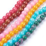 Natural Yellow Jade Beads Strands, Dyed, Round, Mixed Color, 8mm, Hole: 1mm, about 50pcs/strand, 15.75 inch(G-G598-8mm-YXS)