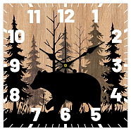 MDF Printed Wall Clock, for Home Living Room Bedroom Decoration, Square , Bear, 300x300mm(HJEW-WH0059-004)